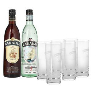 Ron Baraima Añejo 5 Años 750ml+Platino 750ml C/6 Vasos