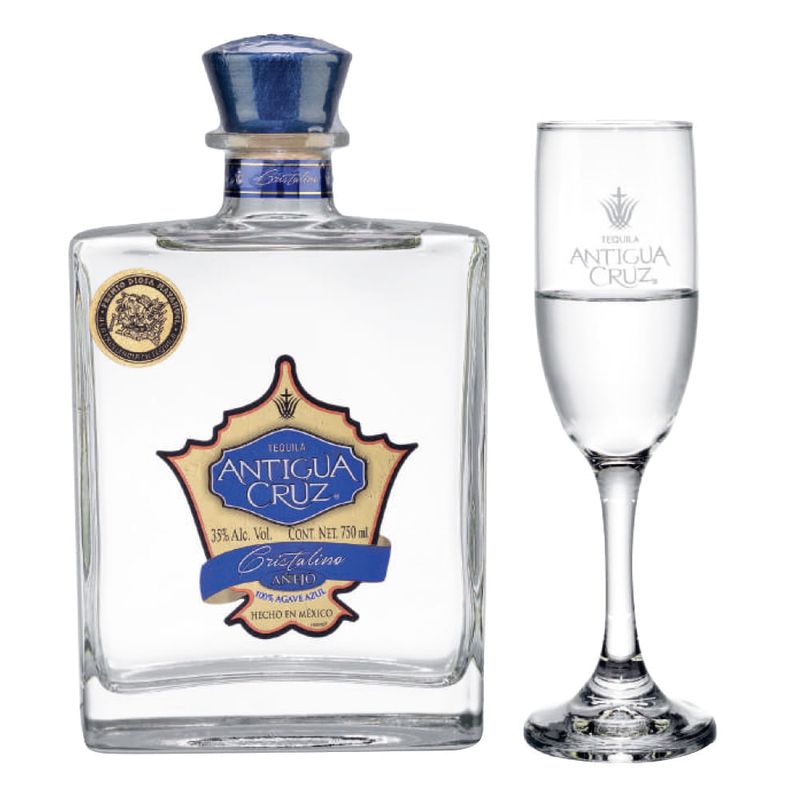 Tequila-Antigua-Cruz-Añejo-Cristalino-750-ml-con-copa
