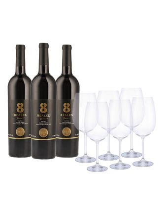 Vino Tinto 8 Reales Cabernet Shiraz Merlot 750 ml 3Bt C/6 Copas Verona 520 ml