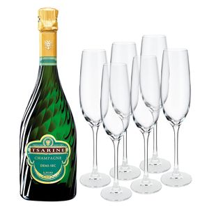 Champagne Tsarine Demi-Sec C/6 Copas Bohemia Verona 750 ml