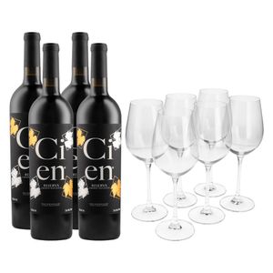 Vino Tinto Cien Cabernet Reserva 4 bt 750 ml c/6 copas
