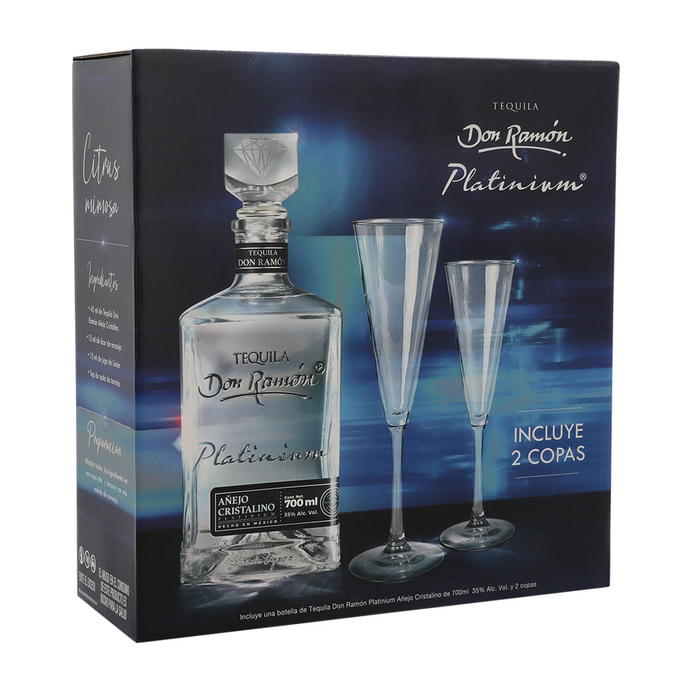 Teq. Don Ramón Platinium Añejo Cristalino 700 ml C/2 copas - Bodegas ...