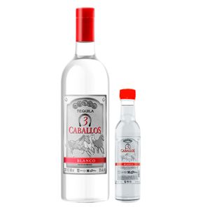 Tequila 3 Caballos Blanco 1L C/Anf 250ml