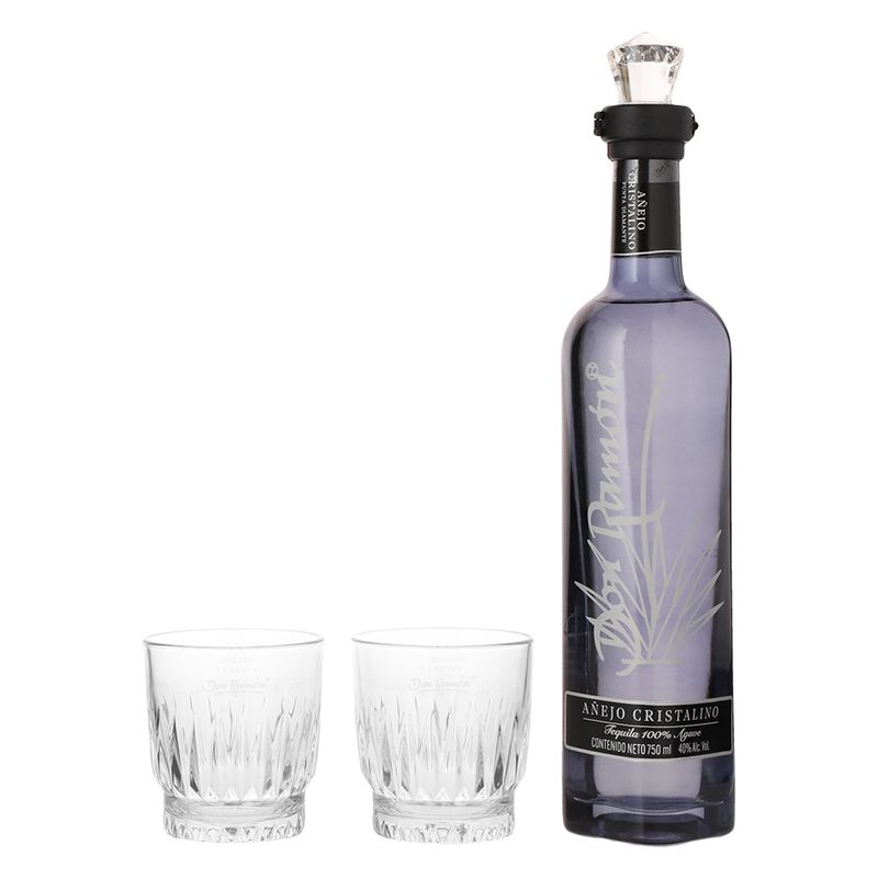 Tequila-Don-Ramon-Añejo-Cristalino-Punta-Diamante-750-ml-C-2-Vasos