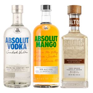 Vodka Absolut Azul 750 ml + Mango 750 ml C/Altos Inf. Café 750 ml