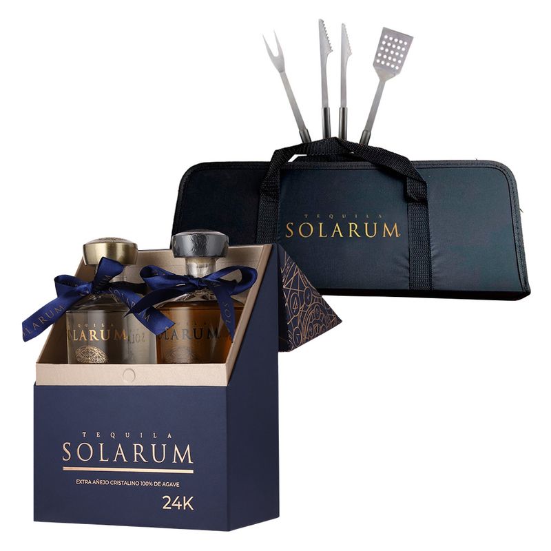 Tequila-Solarum-Extra-Añejo-Cristalino--Reposado-Set-Bbq-750-ml
