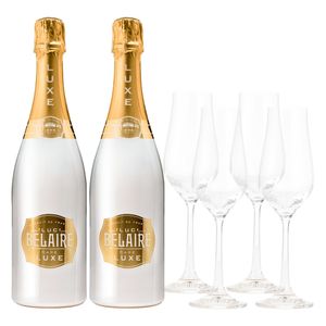 Vino Blanco Espumoso Luc Belaire Rare Luxe 750ml 2 Botellas C/4 Copas