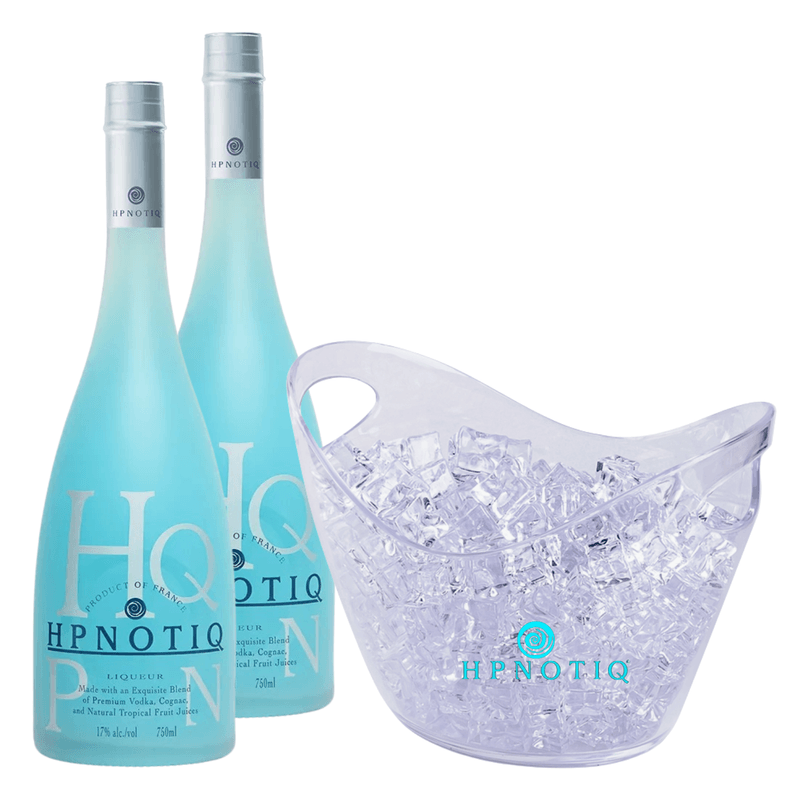 Botella-de-licor-Hpnotiq-750-ml-con-hielera-transparente-con-logo-color-azul-turquesa-producto-de-Francia.